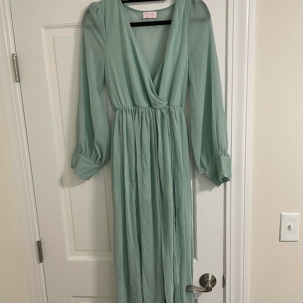 Blue/Green Long Sleeve Maxi Dress
